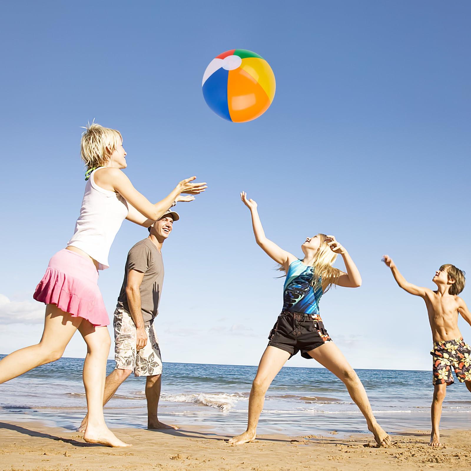 Paquete de 4 bolas de playa de 16 pulgadas, juguetes inflables de piscina arcoíris para juegos de agua de verano, recuerdos de fiesta en la playa 6