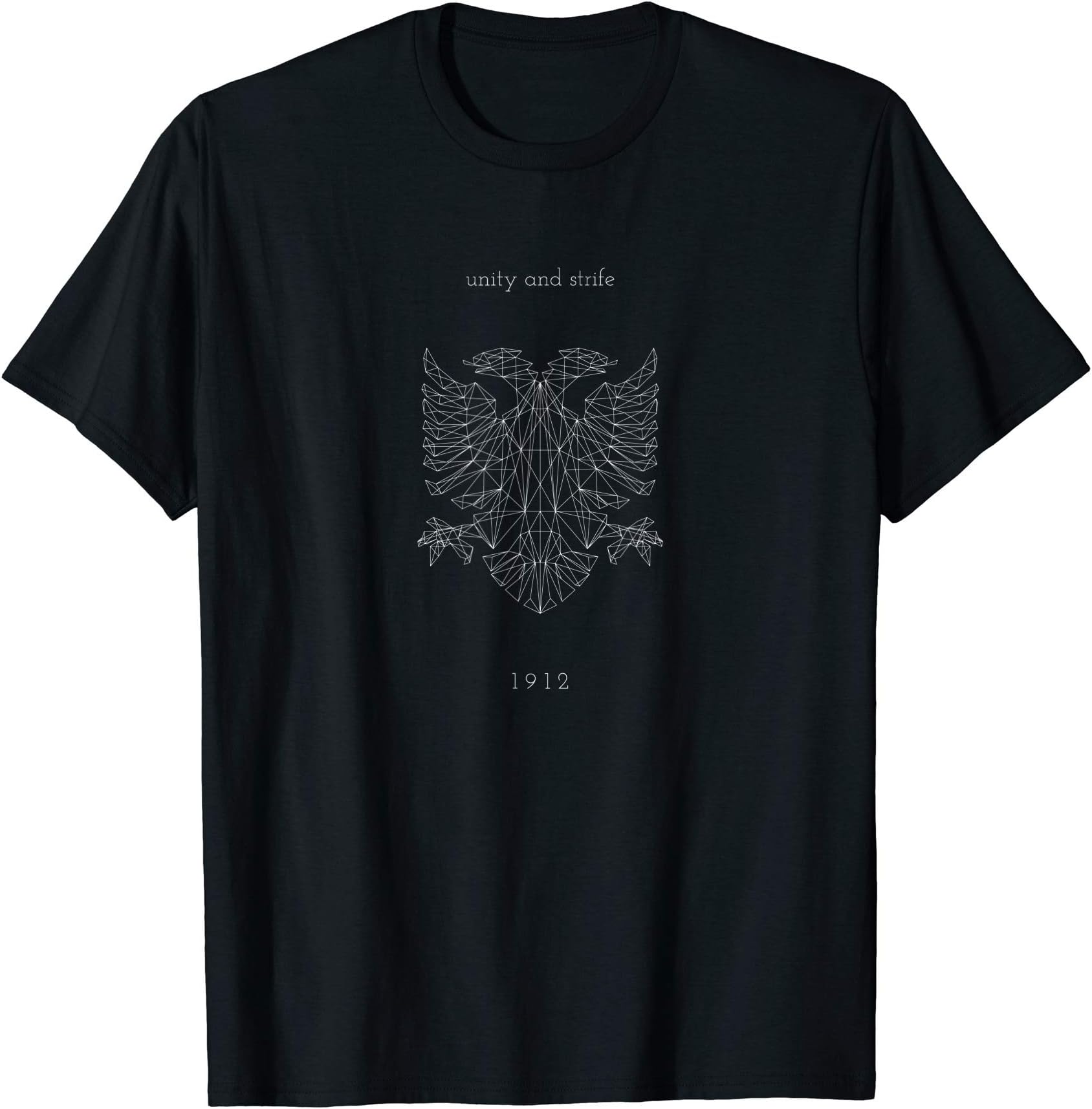 Arbaron Apparel - Authentic Albanian Style DesignAlbanian Double-Headed Eagle UNITY AND STRIFE Design Gift T-ShirtOEKO-TEX STANDARD 100