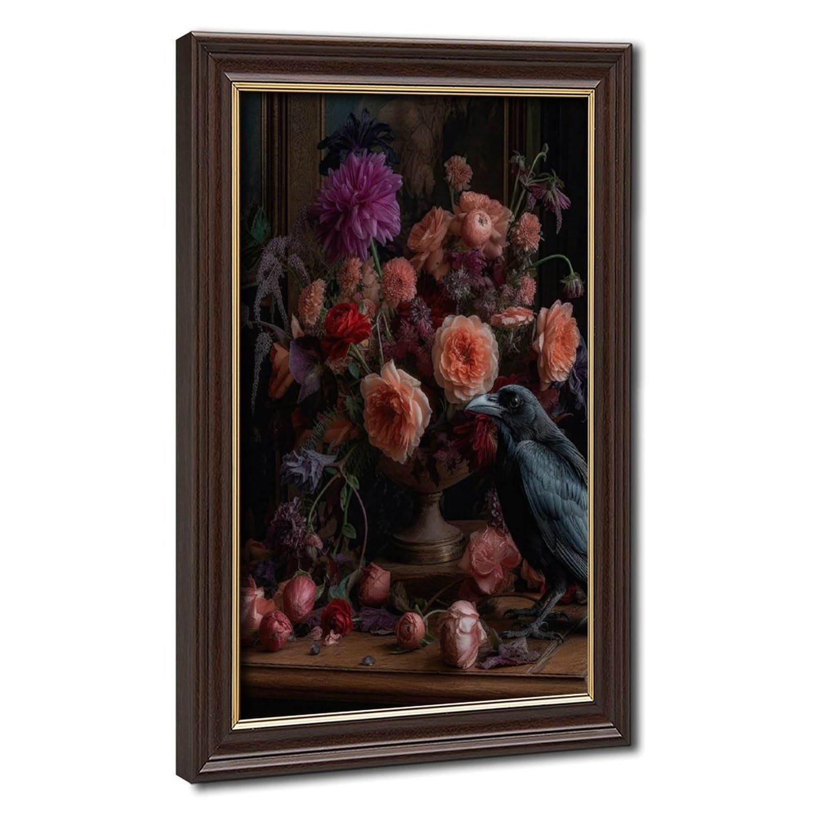 Bareronor Moody Floral Raven Wall Art Print Canvas Poster Bedroom Decor Landscape Office Room Decor Gift 24" L X 36" W