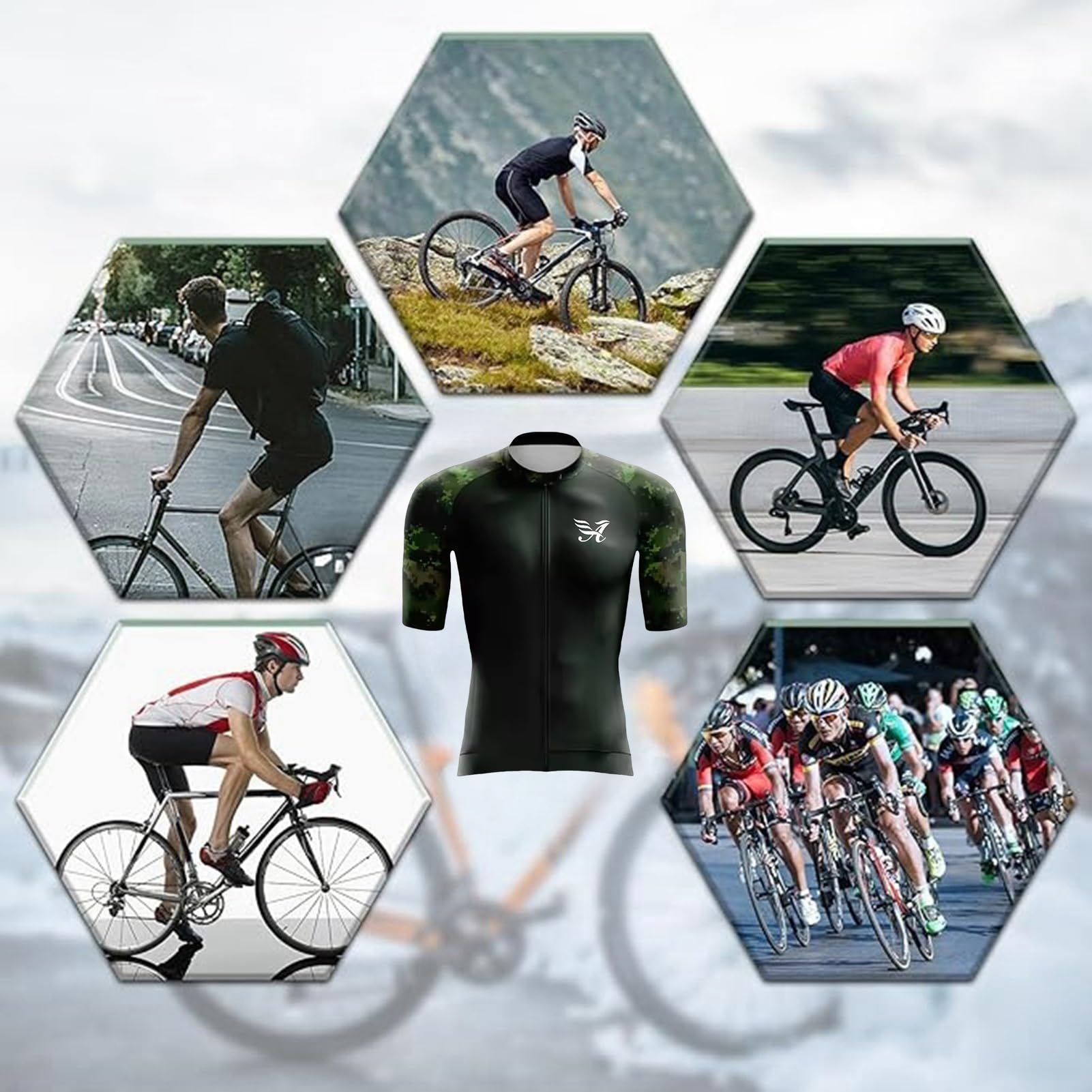 Set di Maglia da Ciclismo da Uomo, Completo Ciclismo Estivo Abbigliamento Camicia Sportiva da Ciclismo + Pantaloncini Imbottiti in Gel 19D, Traspirante, ad Asciugatura Rapida