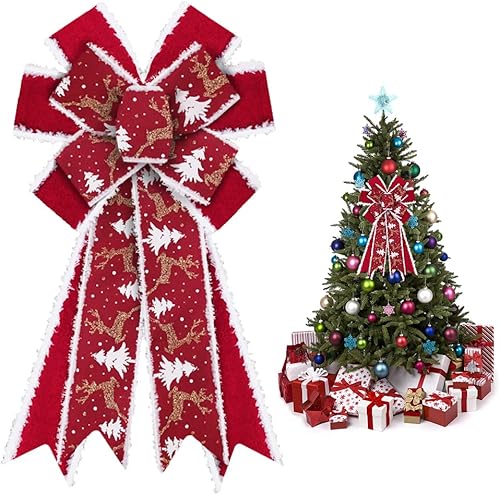 Miniatura 6 de ABTOLS Lazos grandes de Navidad para corona, lazos de terciopelo rojo con purpurina, lazos de copo de nieve de Navidad para puerta delantera, adorno
