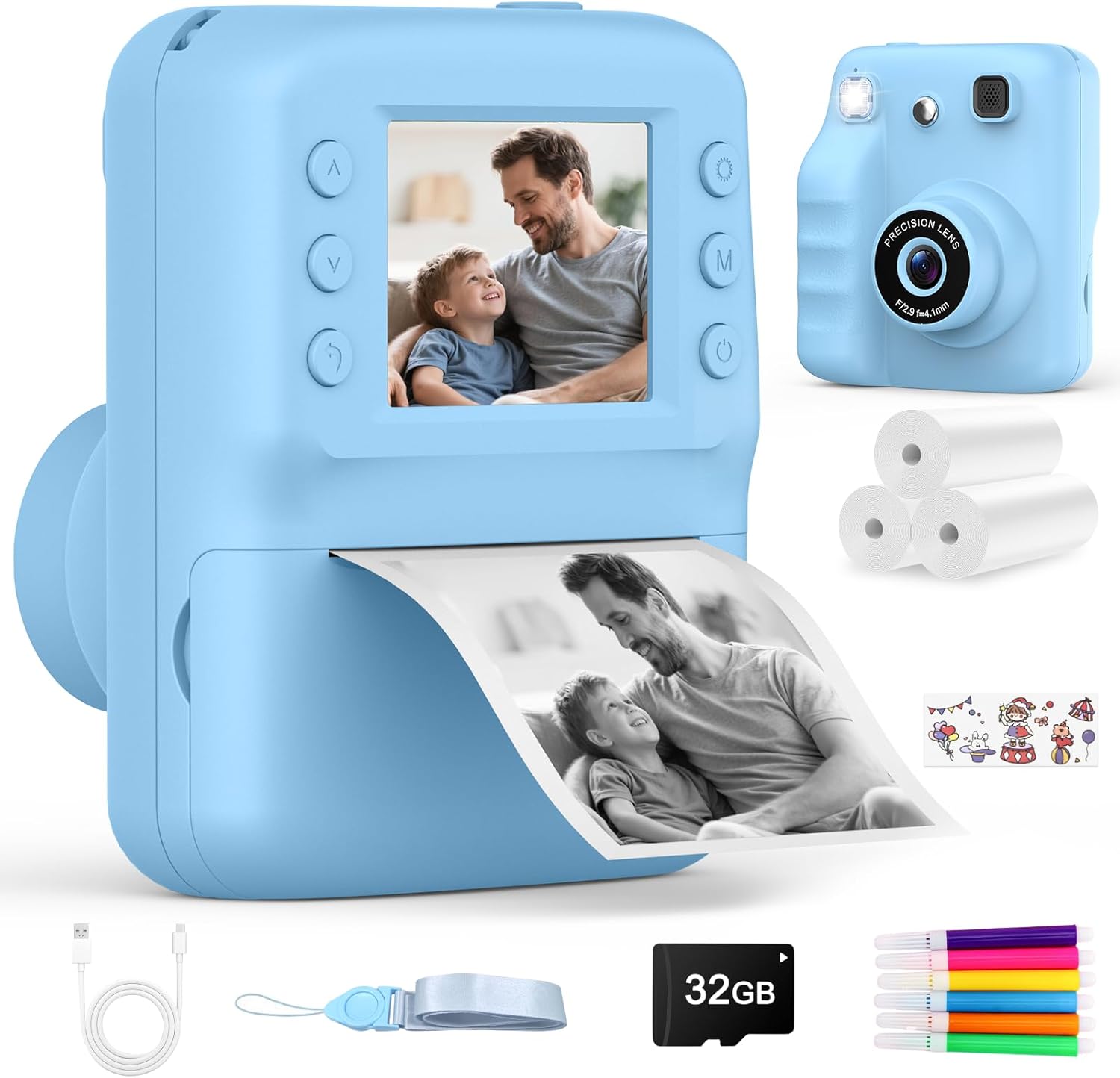 2.4 Inch HD Camera Children Gift Child 3-10 Years Male Instant Camera Photo & Video 1080P & Music & 5 Games Puzzle & 32GB SD