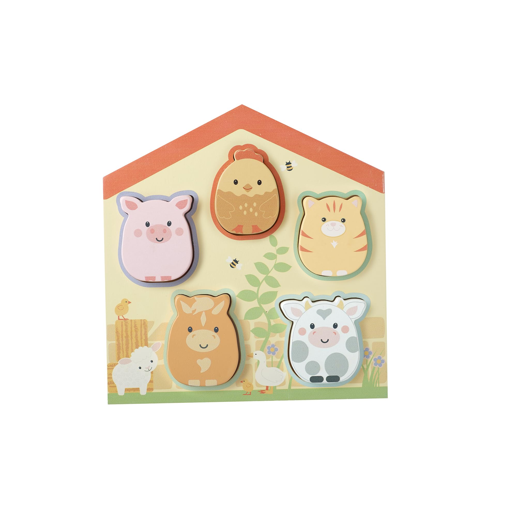 Farmyard Wooden Puzzle Board - Includes 5 Animal Characters - Shape Sorter Wooden Puzzles for 1 Year Old, Toddler - Educational Montessori Early Development & Activity Toys by Orange Tree Toys