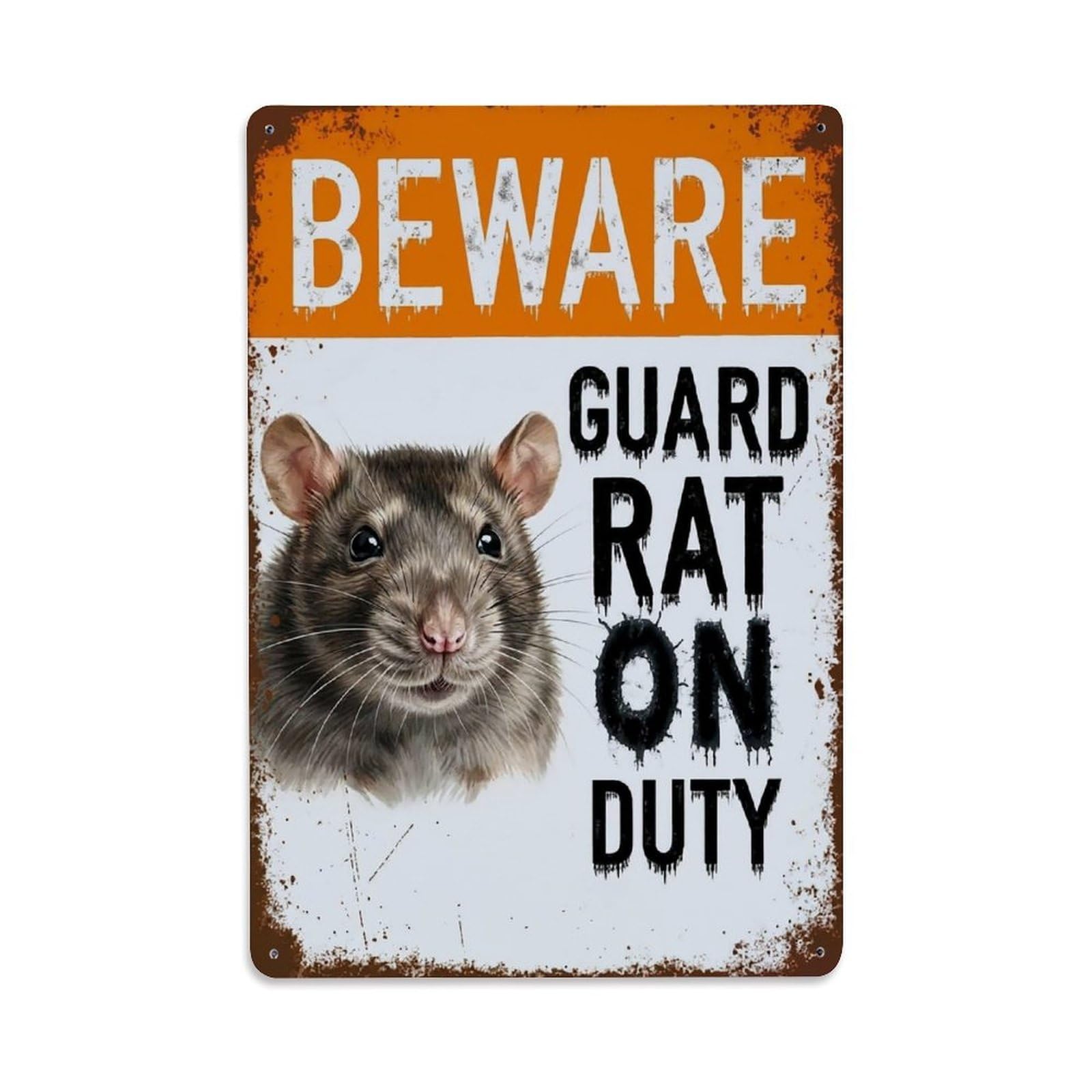 Vintage Funny Rat Guard Beware of Pet Trail Metal Tin Sign Plaque Wall Decor for Cafe, Club Bar, Office, Garden Metal Poster 8x12Inch