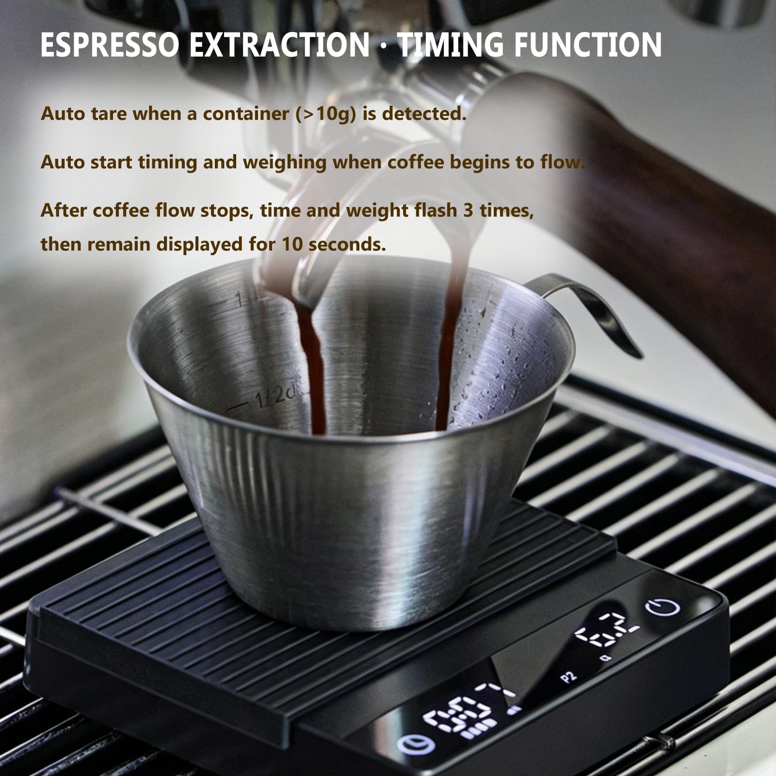 Mini-Kaffeewaage mit Timer, wiederaufladbare Espressowaage mit Schwerkraftsensor, 2 kg/0,1 g, hochpräzise digitale Küchenwaage für Espresso & Übergießen, Schwarz