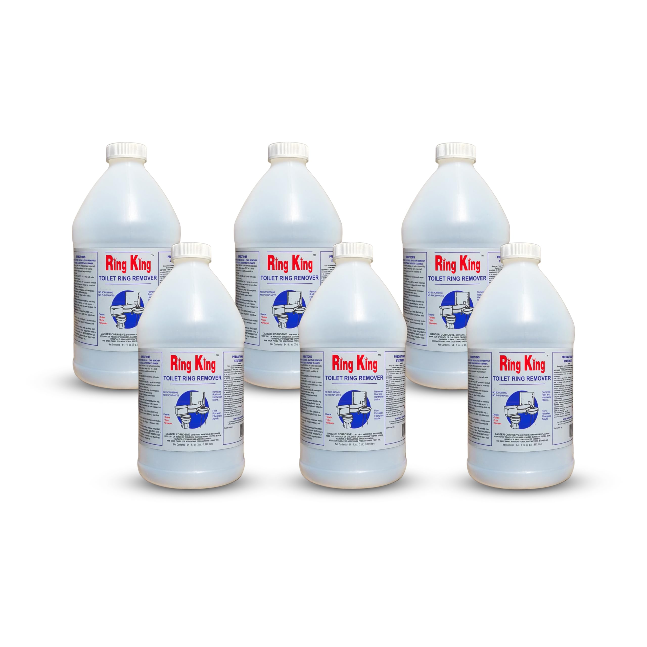 Amazon Brand - Ring King Toilet Bowl Cleaners | Pack Of 6 Toilet Bowl Cleaner Liquid 64oz Fast Acting Bathroom Cleaner For Calcium, Water, Rust, Red Clay & Lime Stains – No Scrubbing