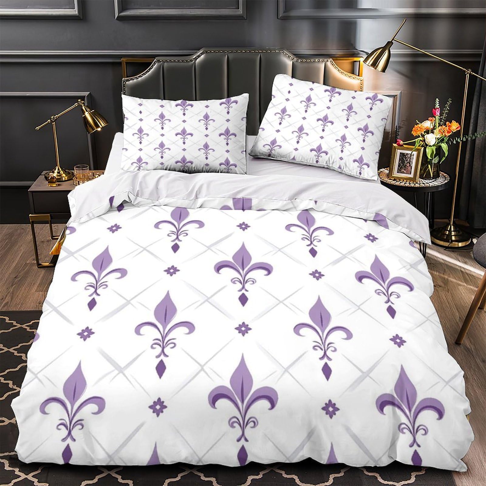 Housse de couette fleur de lys lit single pour chambre adulte et enfant