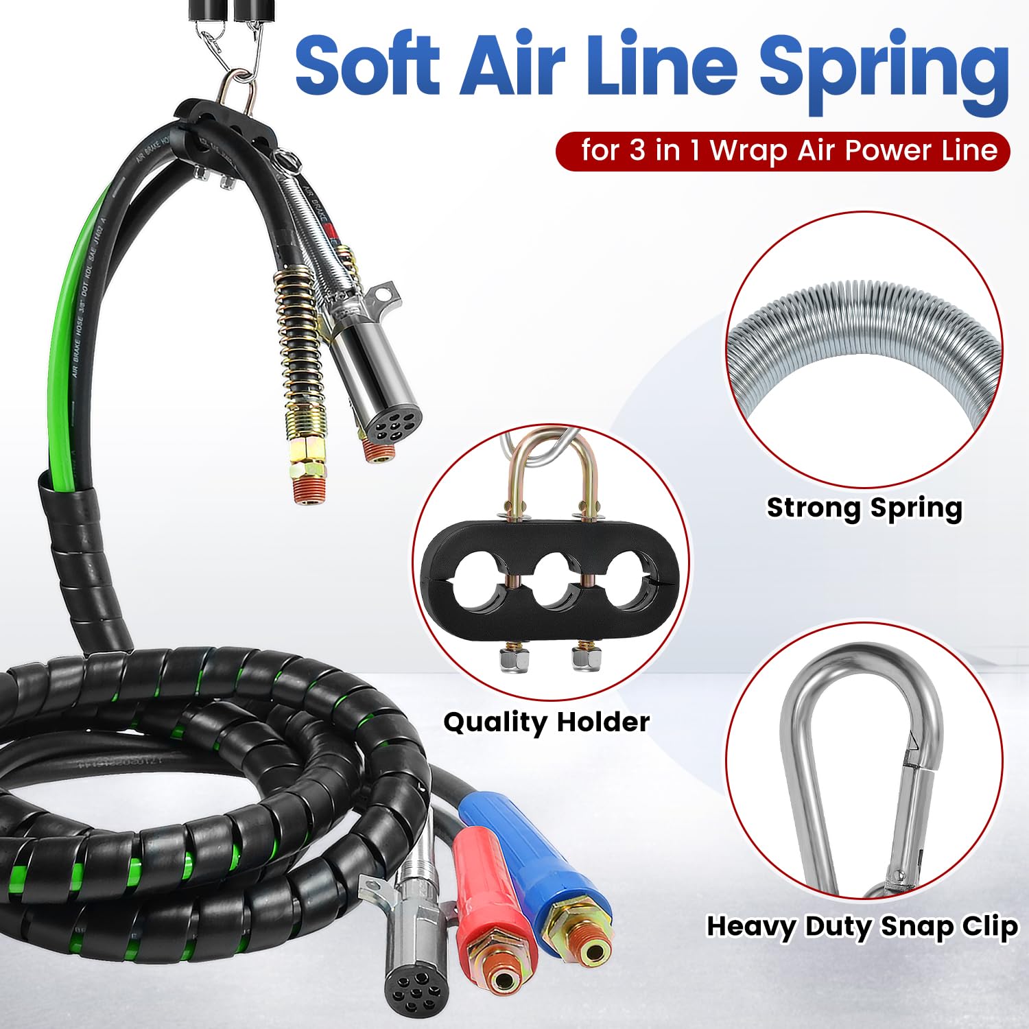 Kit Tubi Aria 3 In 1 Per Semirimorchi - 3m Con Linea Elettrica 7 Vie, Maniglie Gladhand, Molle Tender E Guarnizioni - 3
