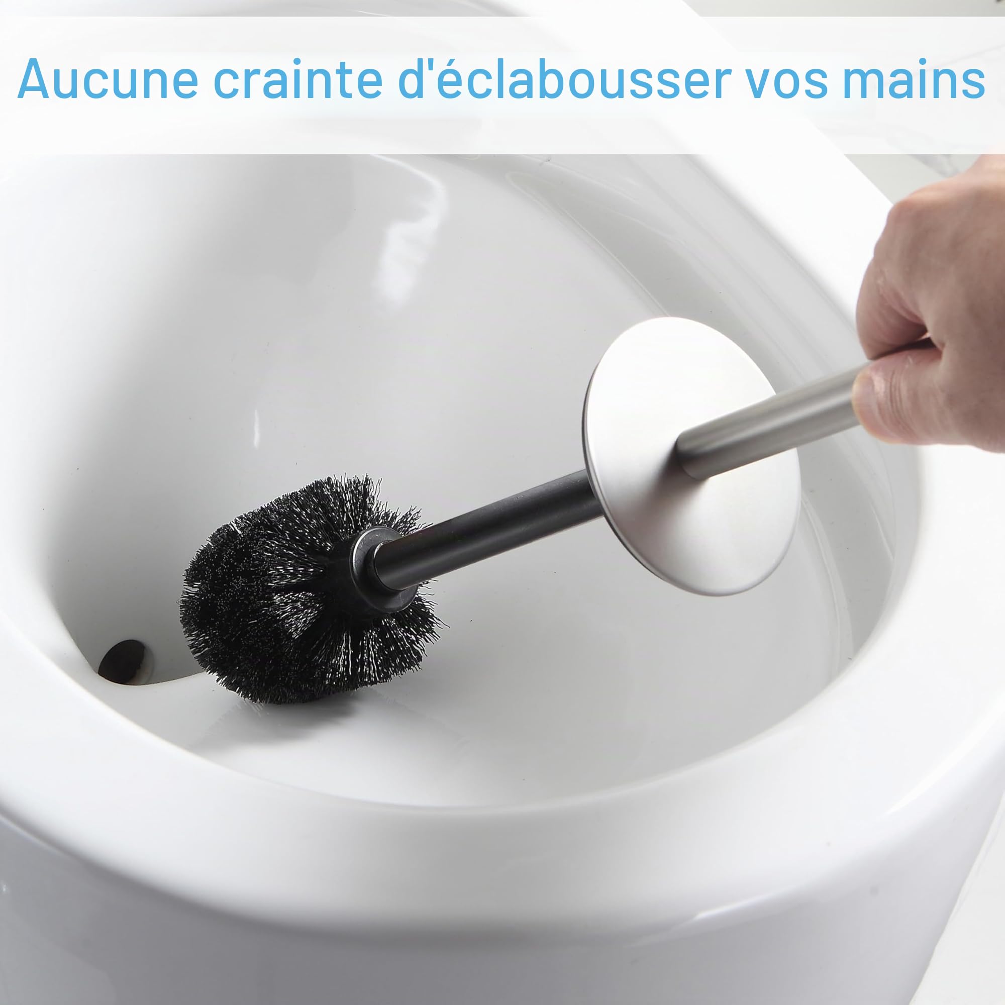 BGL 304 Brosse à WC en Acier Inoxydable Seau Long Brosse à WC Ronde sur Pied avec Support pour la décoration de la Salle de Bain Nickel Brossé