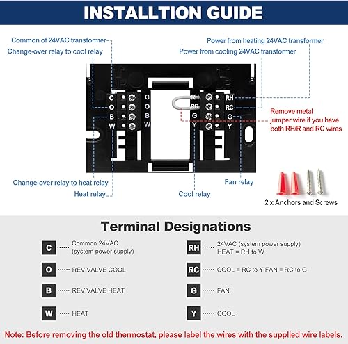 Vista 11 de ELECTECK Paquete de 2 termostatos digitales no programables para el hogar, hasta 1 calor/1 frío con pantalla de 4.5 pulgadas cuadradas, compatible
