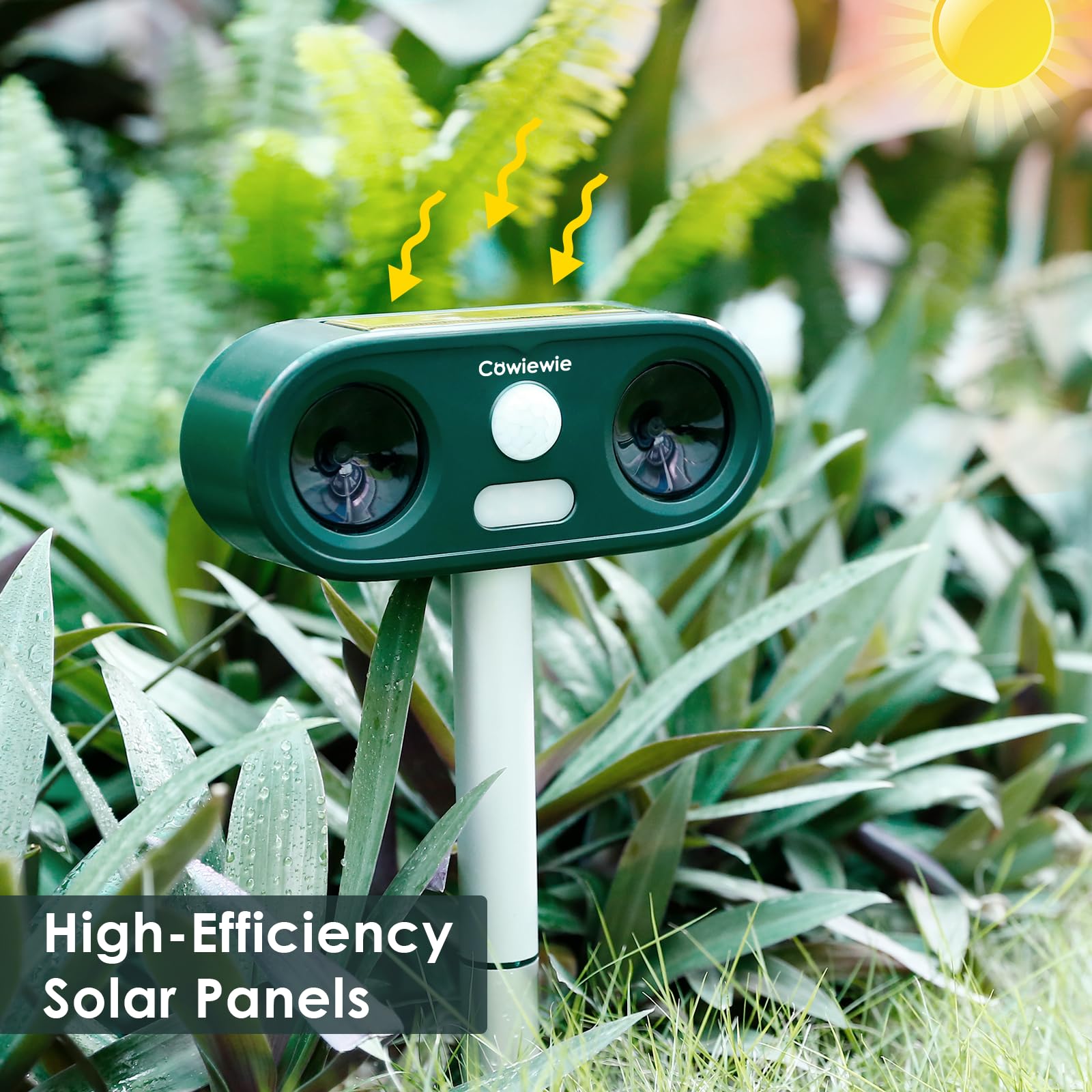 Cowiewie 2 Pièces Répulsif Chat Extérieur Ultrason et Flash LED, Angle de Couverture de 120°, Recharge Solaire et USB, Étanche Repulsif Chat pour Jardins, Champs - Facile à Installer