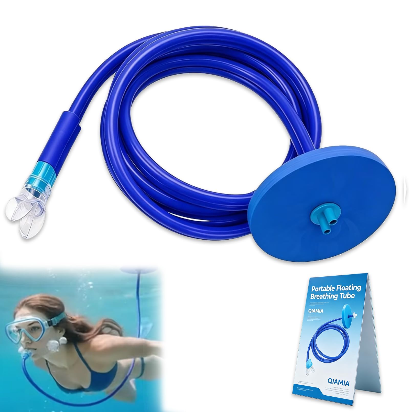 Full Dry Snorkel, Portable Floating Breathing Tube for Swimming & Snorkeling, Anti-Leak Valve Design for Surface Use in Shallow Ocean, Lakes & Streams, Not for Deep Diving (Double Tube(118in))