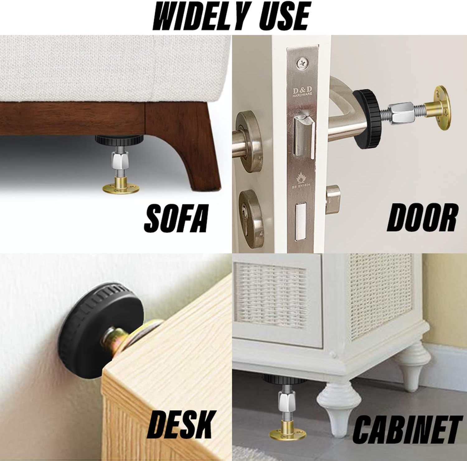 BEDEXUT 4 Pack of 4 Screws Bed Frame Anti-Shake Tool, Adjustable Threaded Headboard Stoppers Fixer, Bedside Antishake Telescopic Support Stabilizer for Room Wall, Beds, Cabinets, Sofas. (27-66mm)