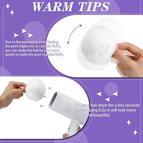 Miniatura 4 de 120 pompones de piel sintética para sombreros, pompones esponjosos de 3.1 pulgadas con lazo elástico, accesorios de punto extraíbles para zapatos,