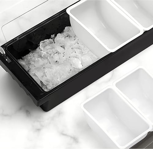 Miniatura 2 de KNC Dispensador de alimentos y condimentos refrigerado por hielo, bandeja de 4 compartimentos con tapa, 4 cucharas, 4 tenedores, 1 cuchillo de