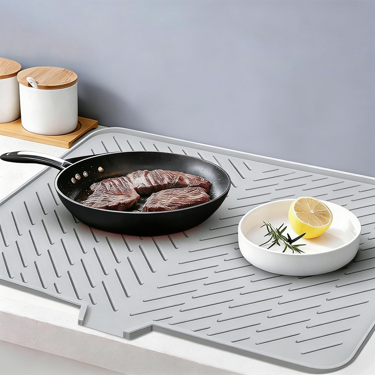 Silicone Dish Drying Mat for Kitchen Counter, Gray-1pcs, 23" x 17"