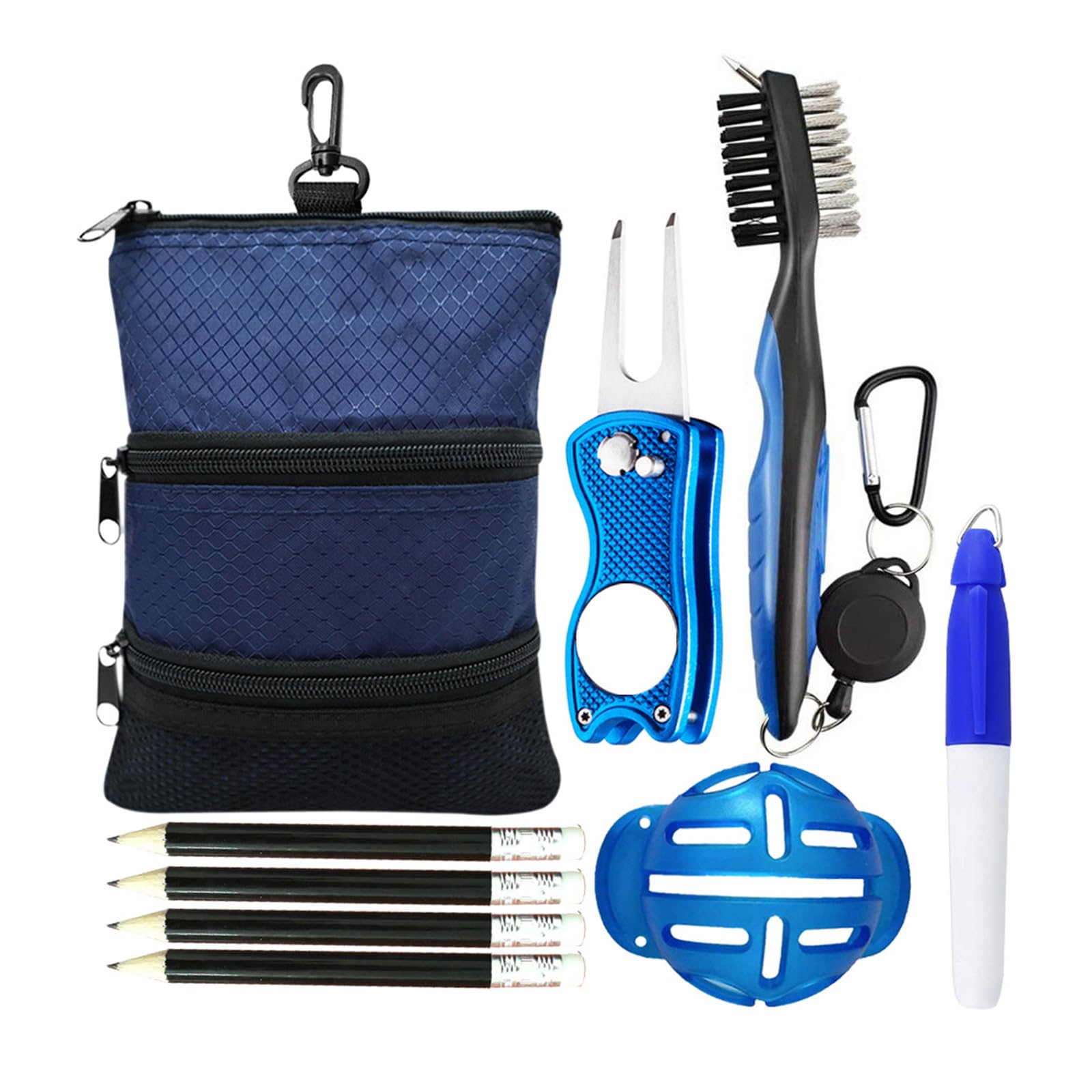 Beutel mit Ausrüstungsclip für Herren und Damen, leicht, mehrere Taschen, Reißverschluss Haken für die Tasche, Golfbälle, Golf Handtasche, Ballreiniger, Handtuch, Bürste, Beutel, Ball Werkzeug