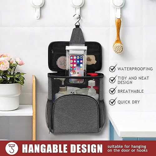 Miniatura 5 de EIMMBD Bolsa de ducha colgante, organizador de ducha portátil de mayor capacidad, bolsa de ducha mejorada para gimnasio, viajes, campamento,