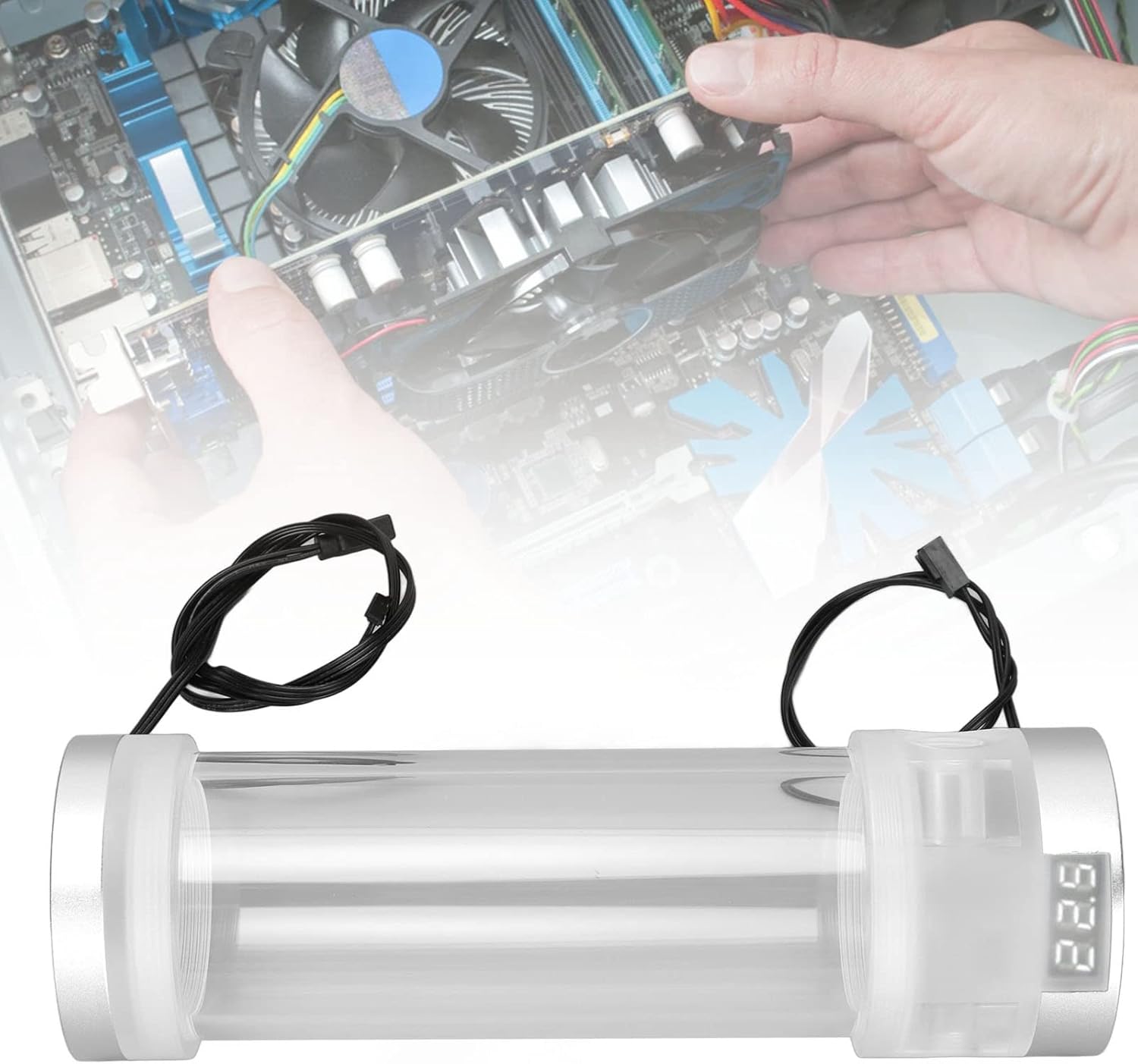 210mm Acrylic Cylinder Water Reservoir with RGB Lighting, DIY Computer Water Cooling Pump, 300ML, Noise Reduction