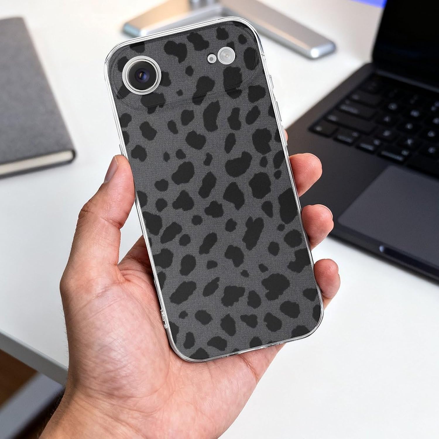 Clear Phone Case for iPhone 17 Air Case, Black Leopard Pattern Prints Shockproof TPU Cell Cover with Wireless Charging, Anti-Yellowing, Transparent image 4