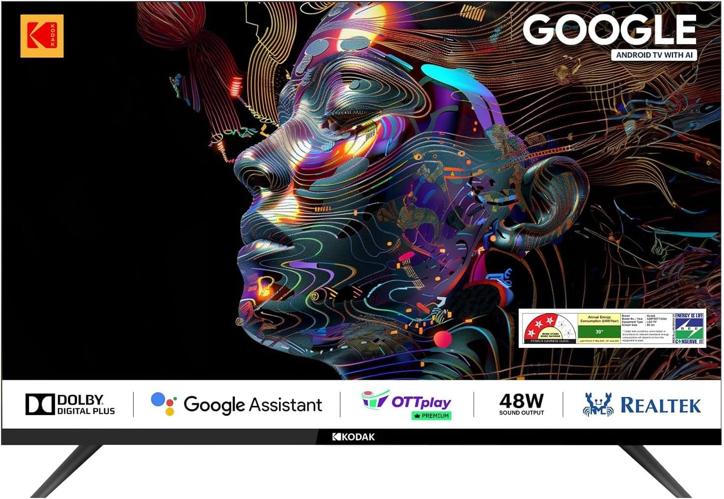 Kodak 80 cm (32 inches) Matrix Series QLED Android Google TV 32MT5077 HD Ready (Black)