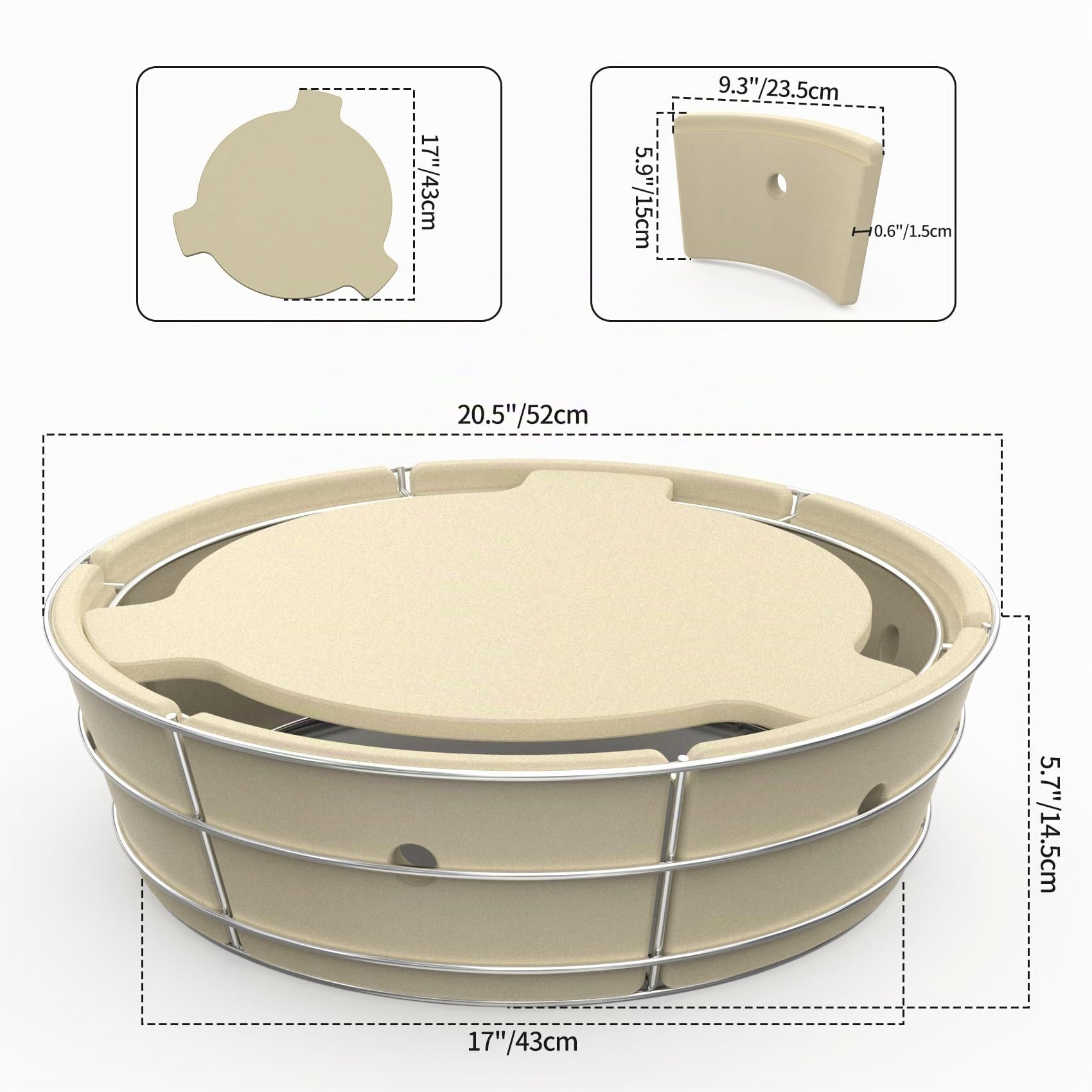 onlyfire Panier à Charbon en Céramique avec Plaque Déflecteur pour Barbecue Weber Kettle 57 cm