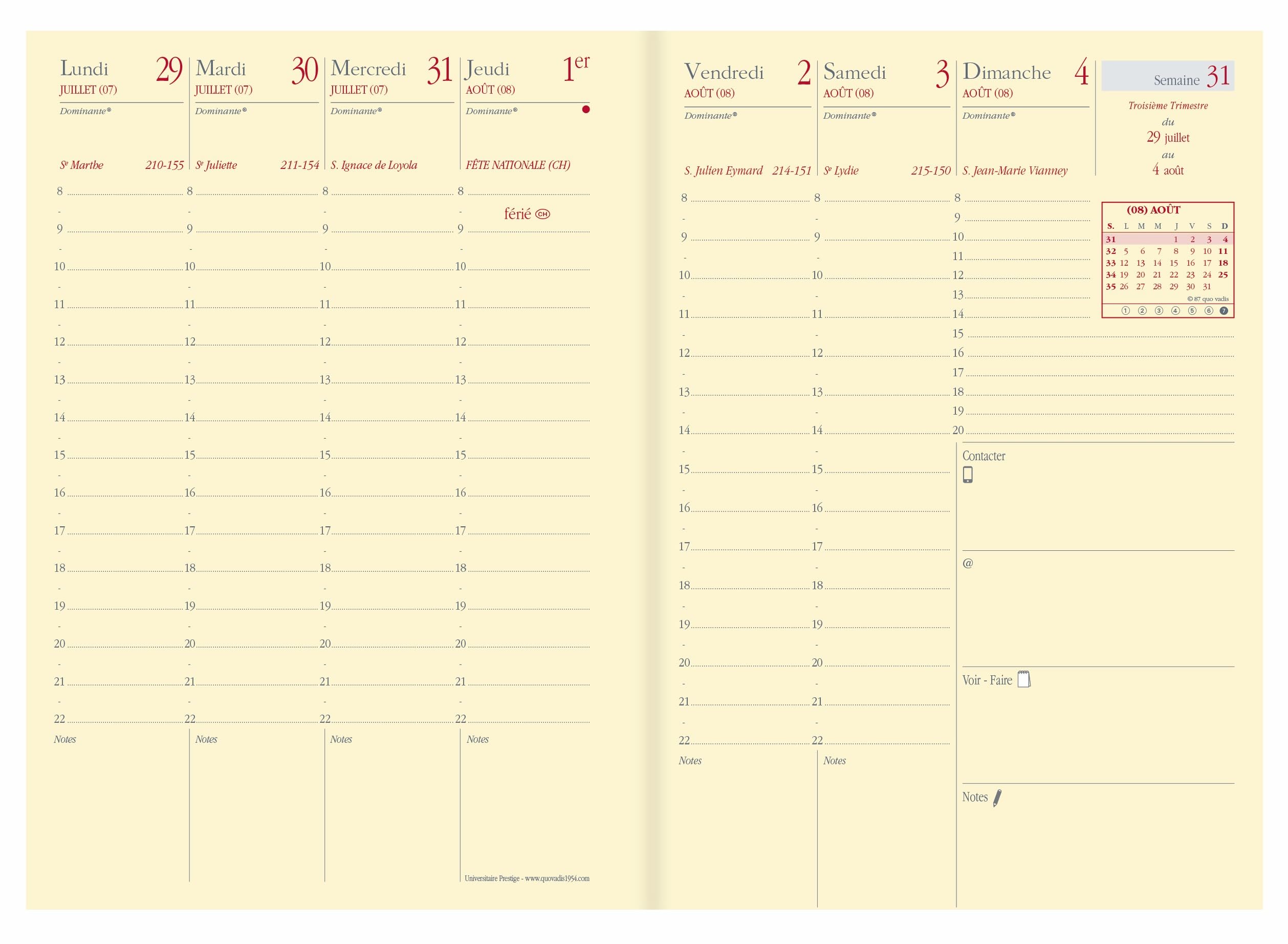 Quo Vadis - Agenda année scolaire avec répertoire - 2026-2027 - Universitaire Prestige - Semainier Planning - Français - Soho - Bleu - 13 mois de août à août - 10x15 cm