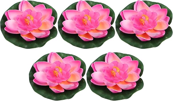 VOCOSTE 5pcs Artificial Floating Lotus Flower, Artificial Lotus Flower for Garden Ponds Pool Decoration, Pink, 3.9"