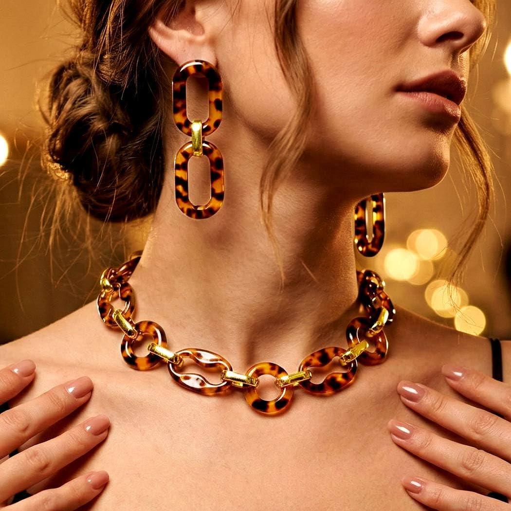 African Leopard Choker Necklace Jewelry Set Gold Chunky Cheetah Necklaces Earring Sets for Women - Image 5