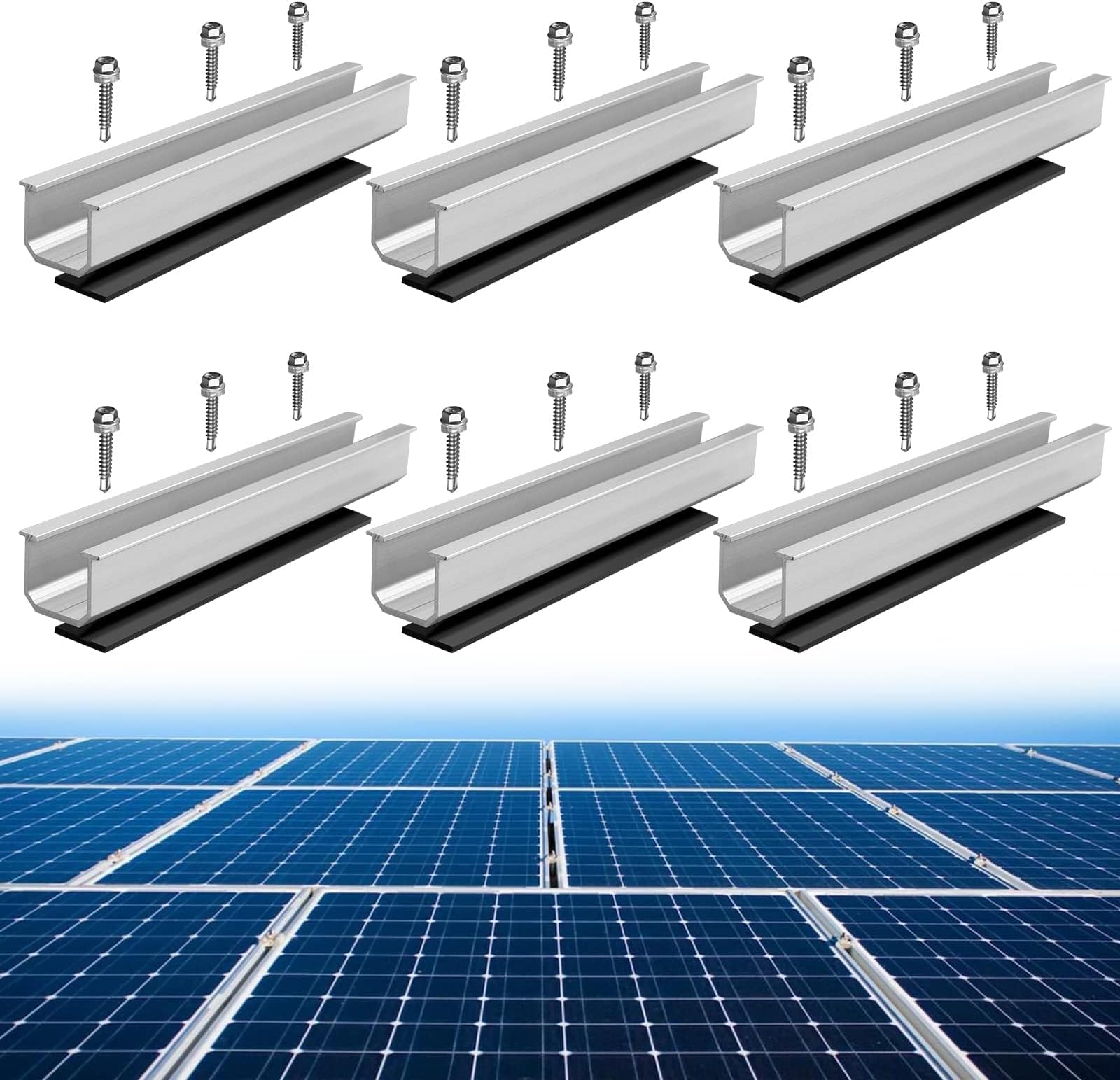 Anbte 6Pcs 7.87in Solar Panel Mounting Rail, Aluminum Solar Panel Mounting Brackets Include M5.5*30mm Screws + Rubber Pads, Kit for Metal, Tin, Flat, Sheet Roofs