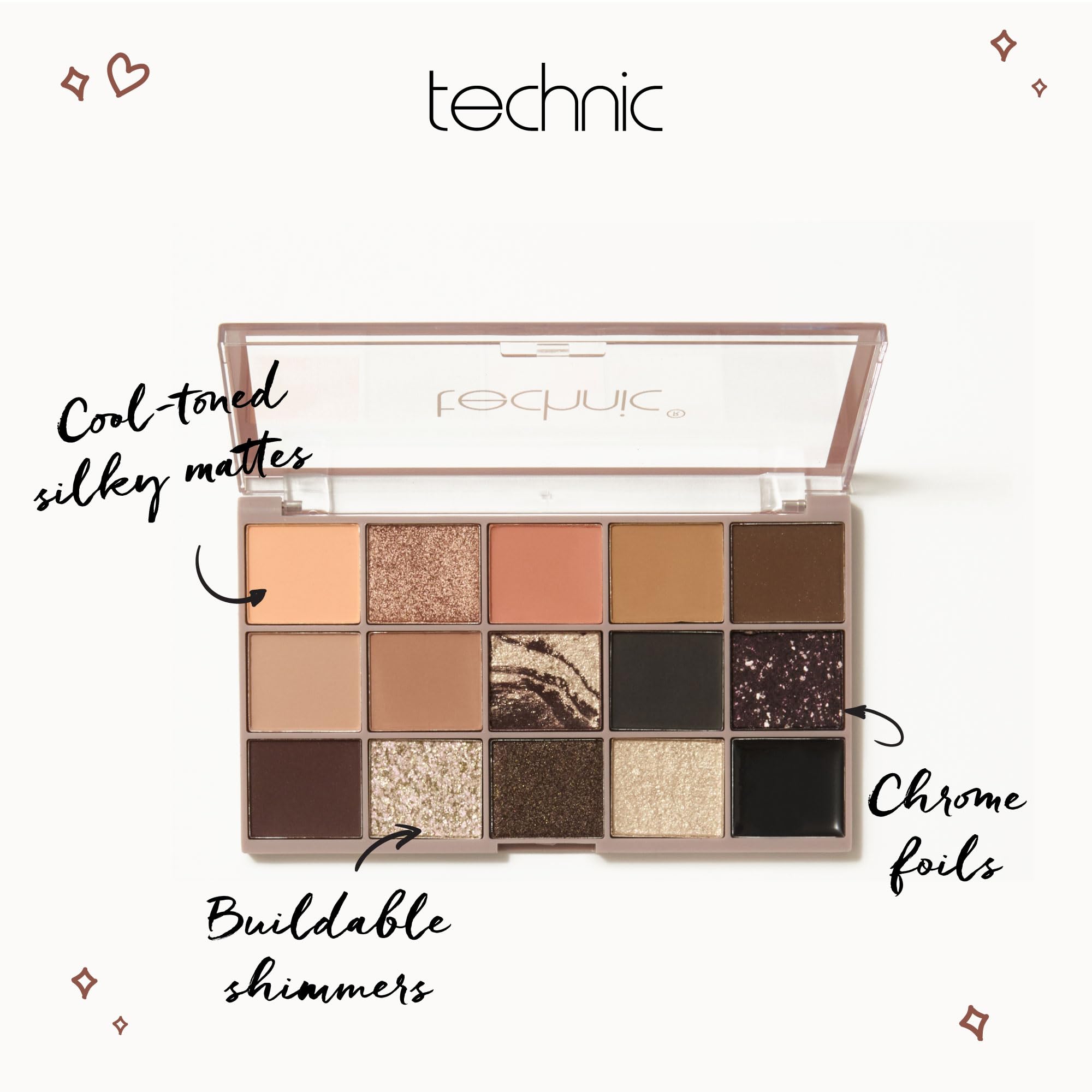 Technic Smokey Quartz 7-Piece Full-Size Makeup Gift Set - Eyes, Brows, Glow & Gloss in One Glam Kit, smoky - Image 3