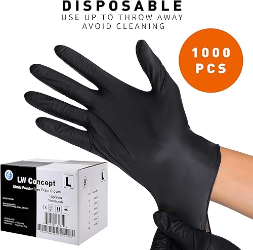 Miniatura 2 de LW Concept Guantes de examen médico de nitrilo negro, sin látex y polvo, desechables, ultra fuertes, para el cuidado de la salud, uso de