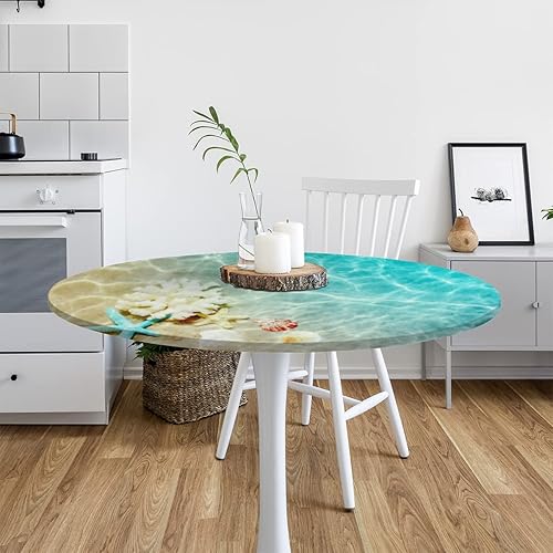 Vista 110 de Mantel redondo ajustable con borde elástico, mantel de hojas coloridas abstractas, impermeable, lavable, para mesas redondas, ideal para picnic