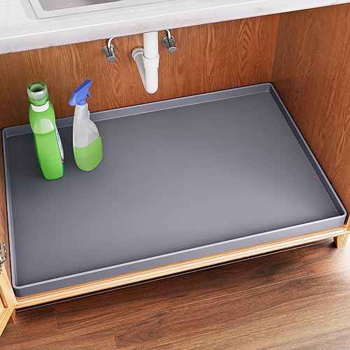 FLATO Tapete impermeable para debajo del fregadero, 34 x 22 pulgadas, forro para estante de cocina y baño, protector de gabinete, organizadores y