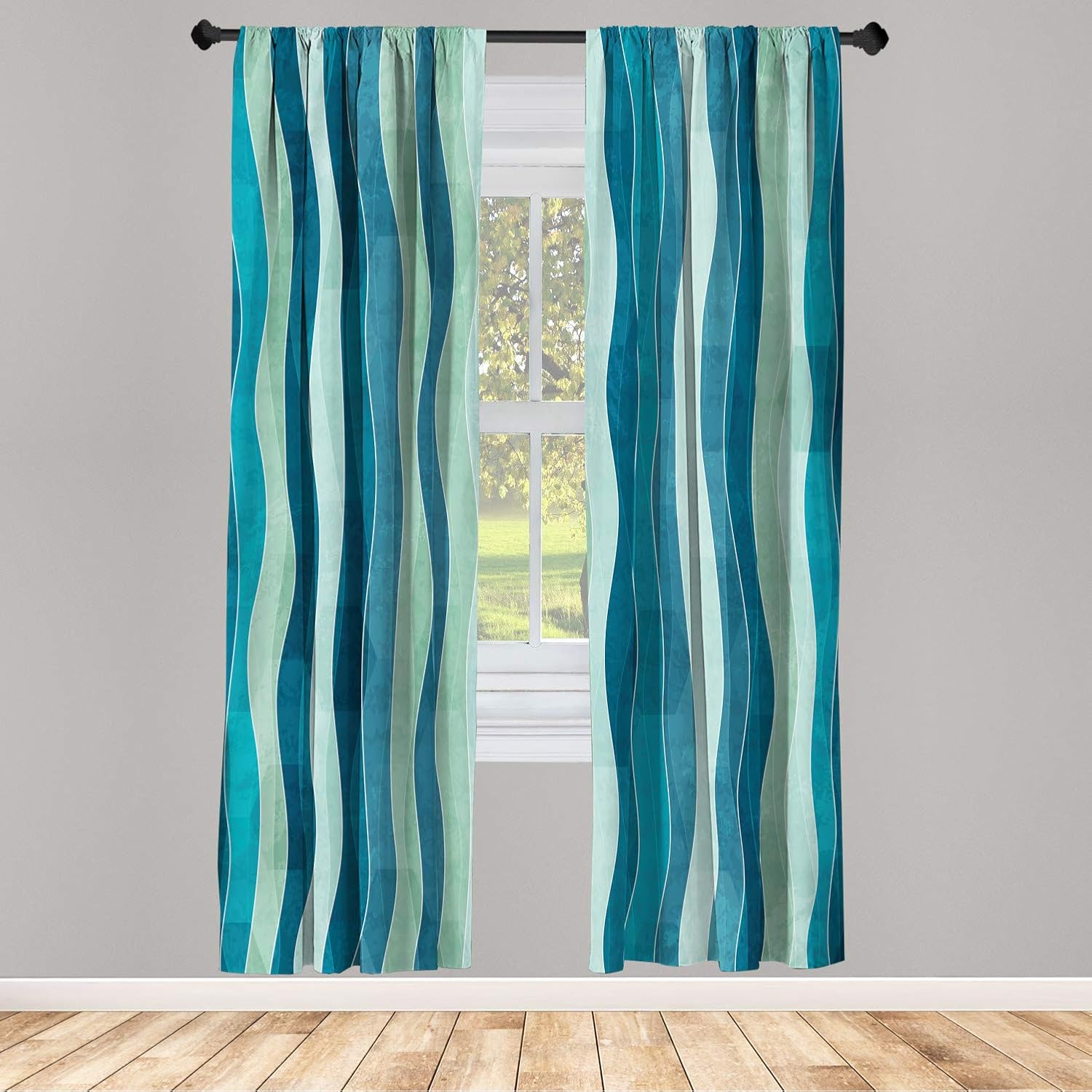 Ambesonne Abstract Window Curtains, Wave Pattern with Grunge Effect Vertical Lines Sea Inspired Design, Lightweight Decorative 2-Panel Set & Rod Pocket, Pair of - 28" x 84", Green Blue