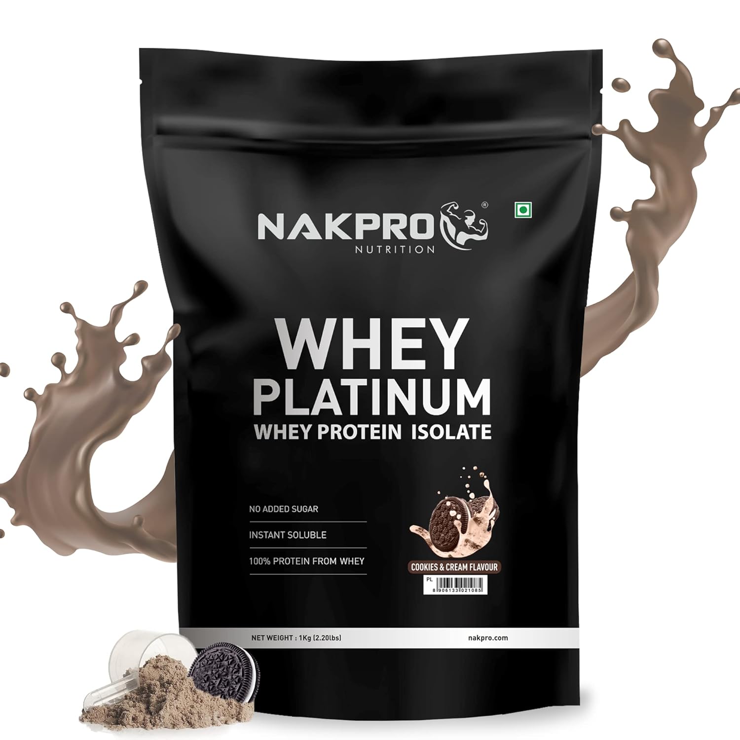 NAKPRO Platinum Whey Protein Isolate 1kg Cookies & Cream 28g Protein