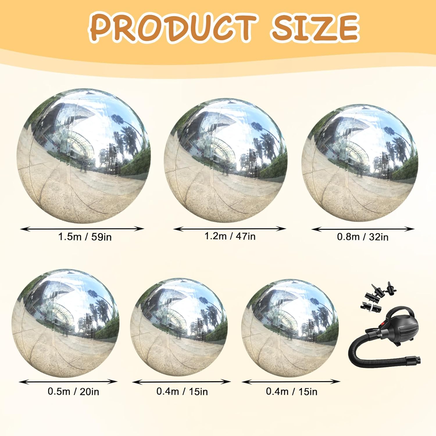 Gold 6PCS Inflatable Mirror Ball Set Reusable Large Event Decoration Balloon PVC Bubble Balloon with Electric Pump for Party, Wedding, Decor
