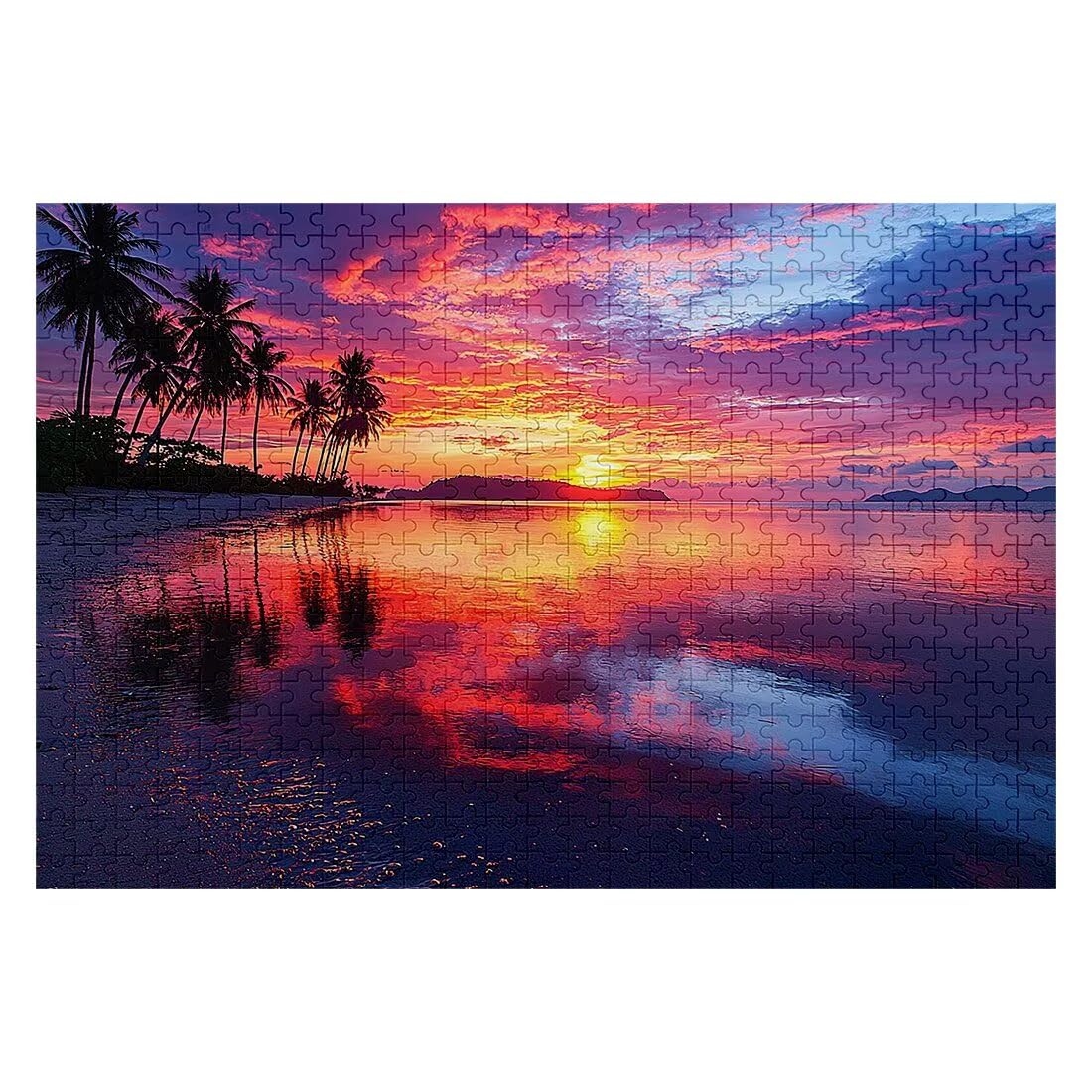 Puzzle 3000 sztuk plaża, puzzle dla dorosłych zachód słońca, klasyczne puzzle wyzwanie edukacyjne zabawki dla rodziny, niemożliwe drewniane puzzle z pudełkiem na prezent dla mężczyzny kobiety, wystrój