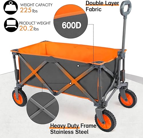 Miniatura 3 de PORTAL Carro plegable plegable, carrito de playa plegable con ruedas todo terreno, carro de comestibles resistente para acampar al aire libre,