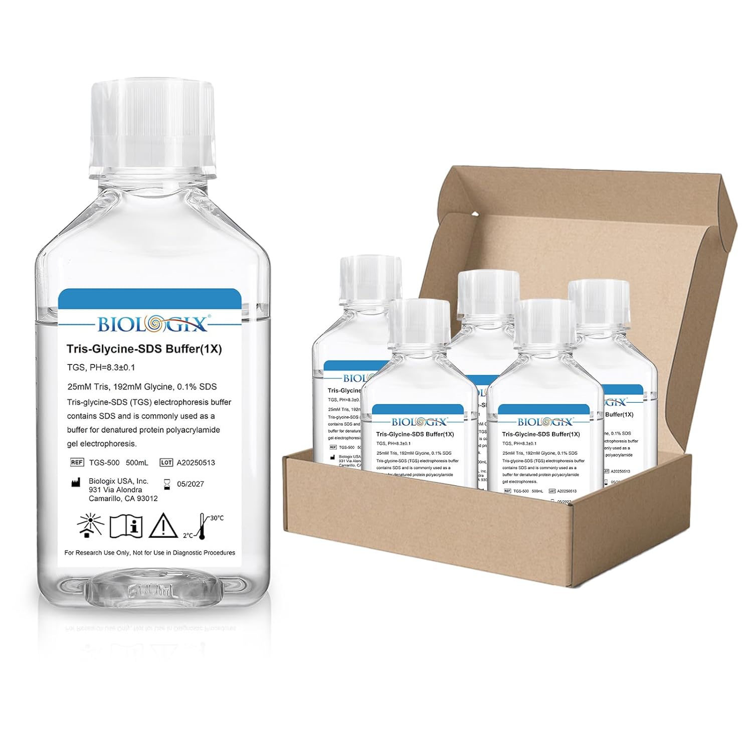 TGS Electrophoresis Buffer, Tris-Glycine-SDS Running Buffer (1×), pH 8.3, 500mL/Bottle, 6 Bottles/Box