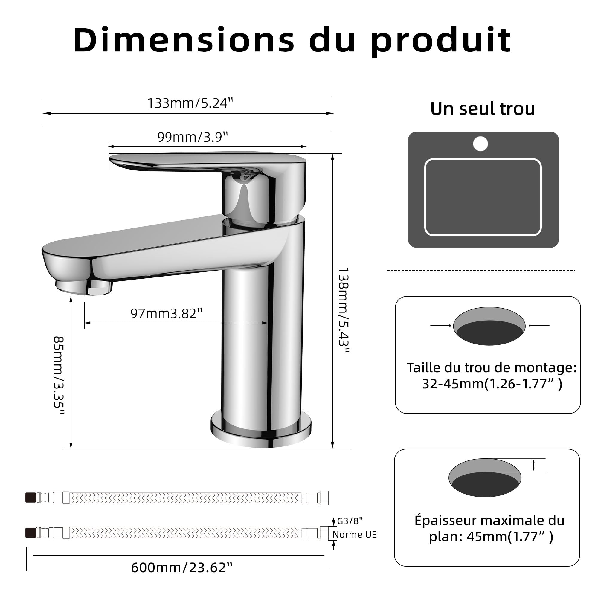 BELZ Robinet de Salle de Bain, Mitigeur de Lavabo Moderne - Laiton, Économiseur D'Eau et Durable, Chromé