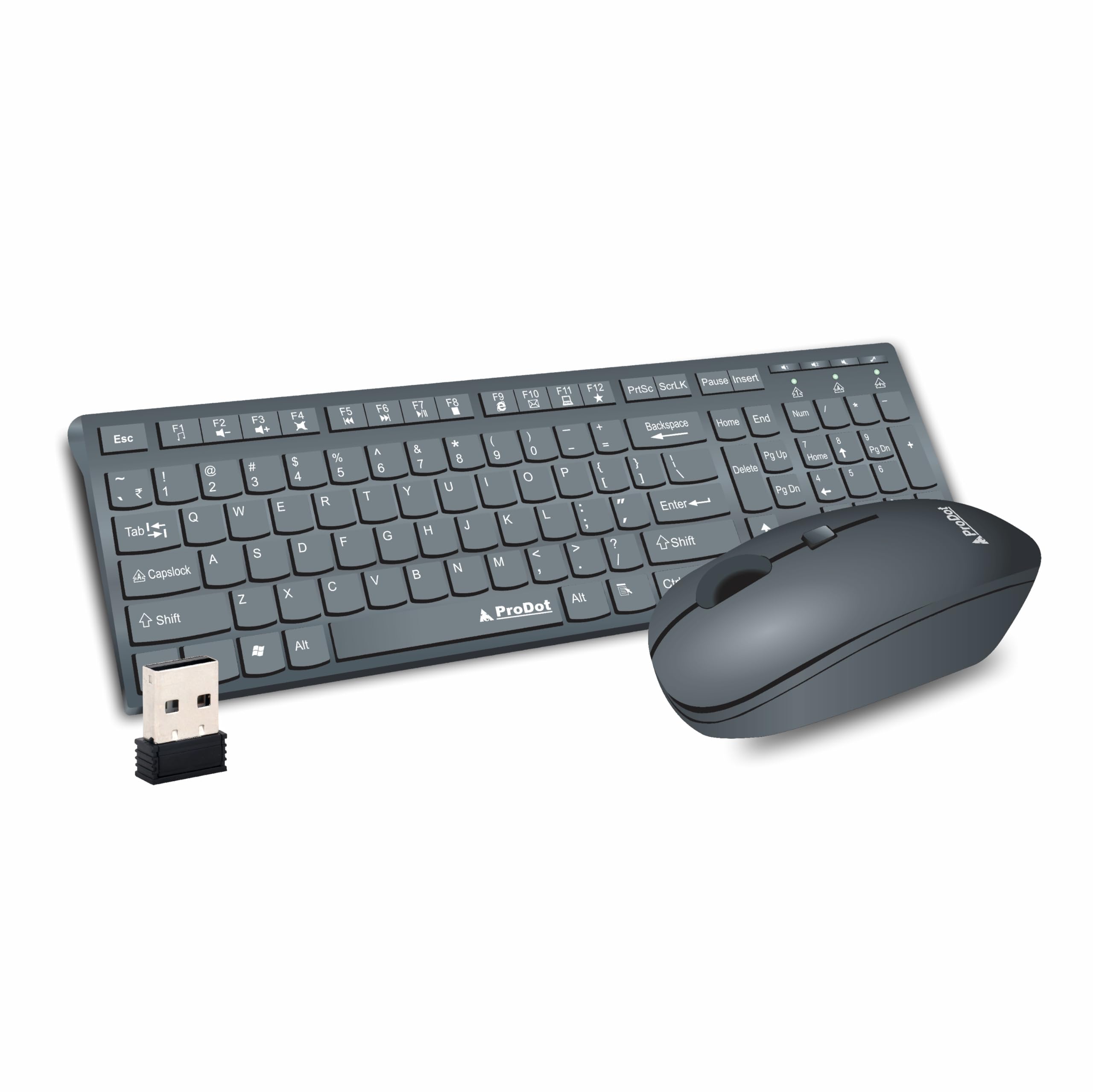 ProDot ProSeries Wireless Chicklet Keyboard Mouse Set I Plug & Play I Adjustable 1000-1600 DPI I 10M Keystrokes I Spill Resistant I 2.4Ghz 10m Range I Works with Windows, iOS, Linux