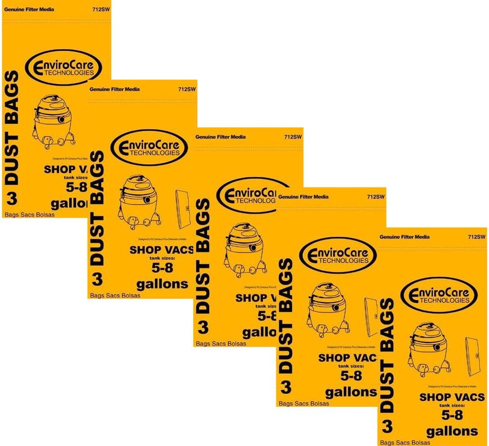 15 ShopVac Type E 3-5 Gallon Wet/Dry Shop Vac Vacuum Bags 9066100