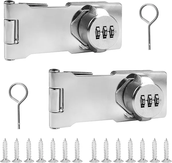 HKATOPS Password Hasp Locks, 180 Degree Bifold Door Lock, 3-Digit Password Cabinet Lock,Keyless Combination Lock for Cabinets,Small Doors, Barn Door, Bathroom, Outdoor, Garden (Silver, 110mm-2pcs)
