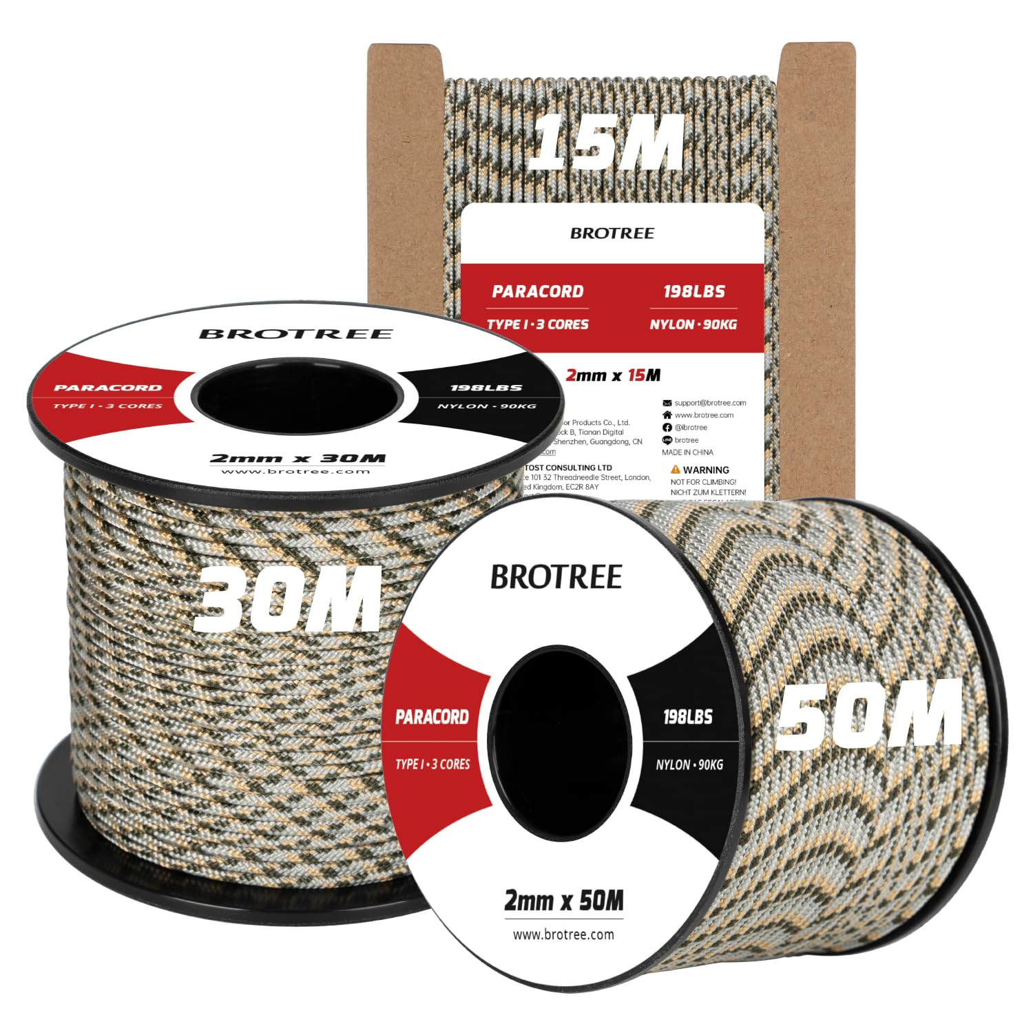 Brotree 2mm Paracord 3 Strands 50M 100% Nylon Rope Parachute Cord for Outdoor, Craft, DIY - 90kg Breaking Load (ACU (Army Combat Uniform))