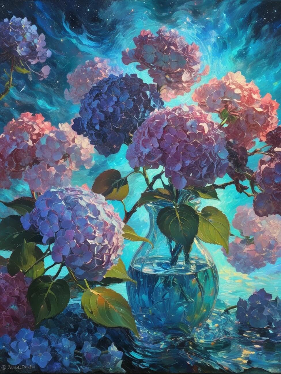 Henypt Cross Stitch Kits Hydrangeas in a vase Flowers DIY Needlepoint Set for Beginners The Elderly with Accessories Home & Leisure/Gifts 14CT 50x70cm