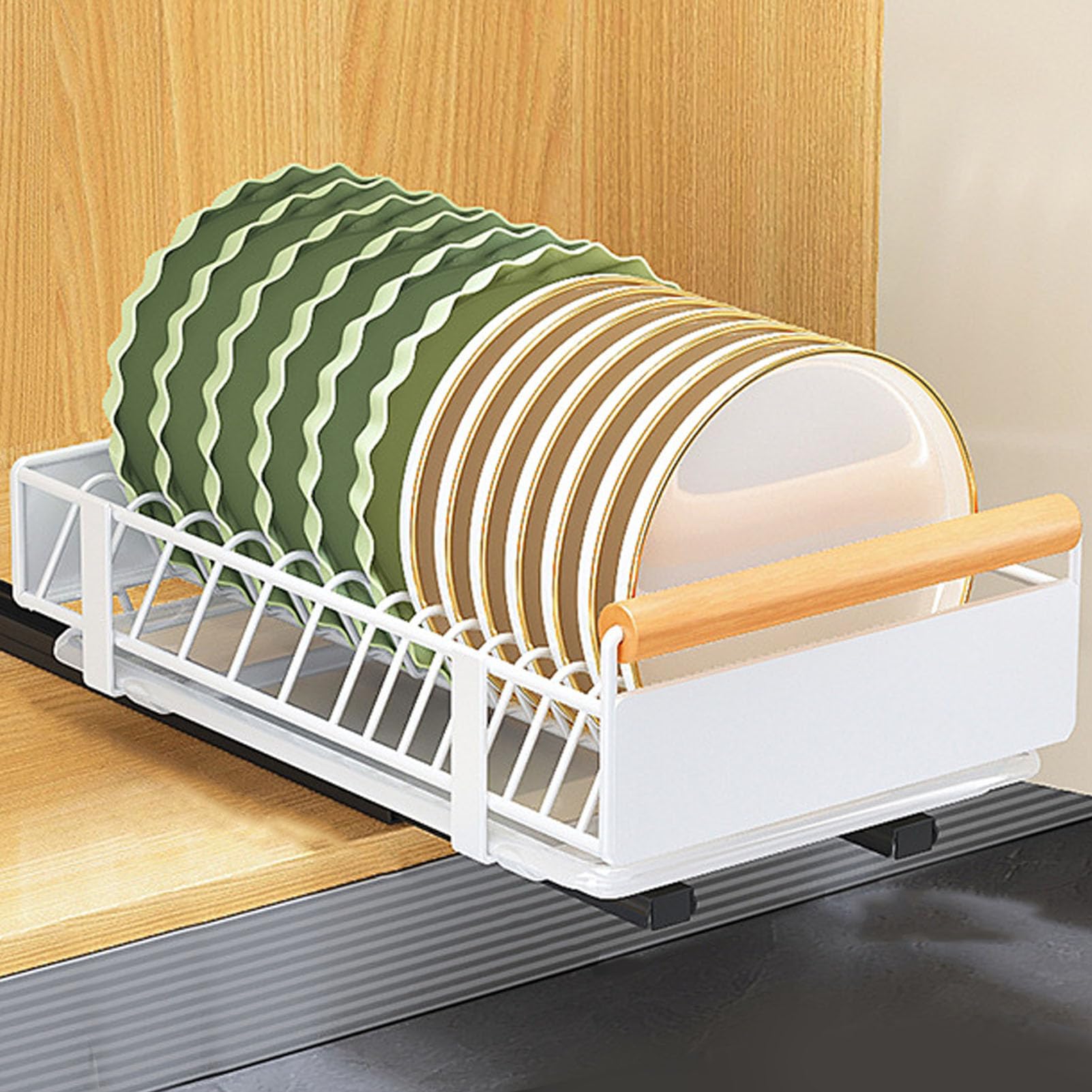 Organiseur de tiroir coulissant en métal avec poignée - Étagère extensible pour armoires de cuisine et de salon - Solution de rangement coulissante pour vaisselle et ustensiles
