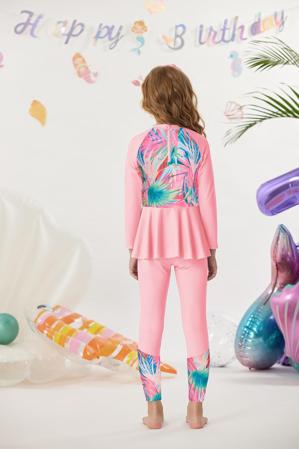 GRACE KARIN Girls Long Sleeve Swimsuit Mermaid Bathing Suit Rash Guard Swimwear 4 Piece Size 5-12 - Image 4