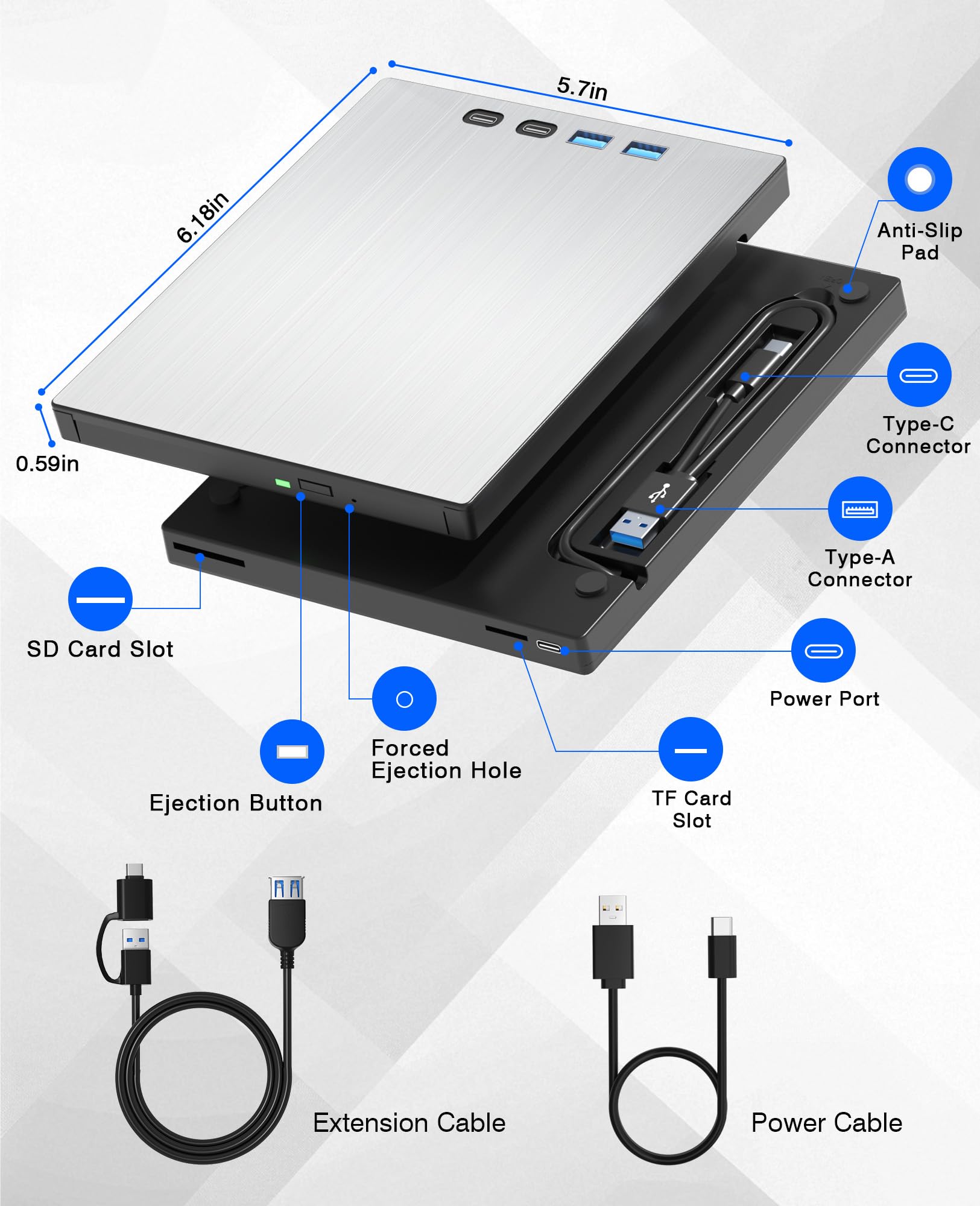 Unidad Blu ray externa para portátil, grabadora Blu Ray USB 3.0 tipo C, CD/BD, compatible con 100 G Bluray/DVD para PC, compatible con Windows, Linux, Mac OS