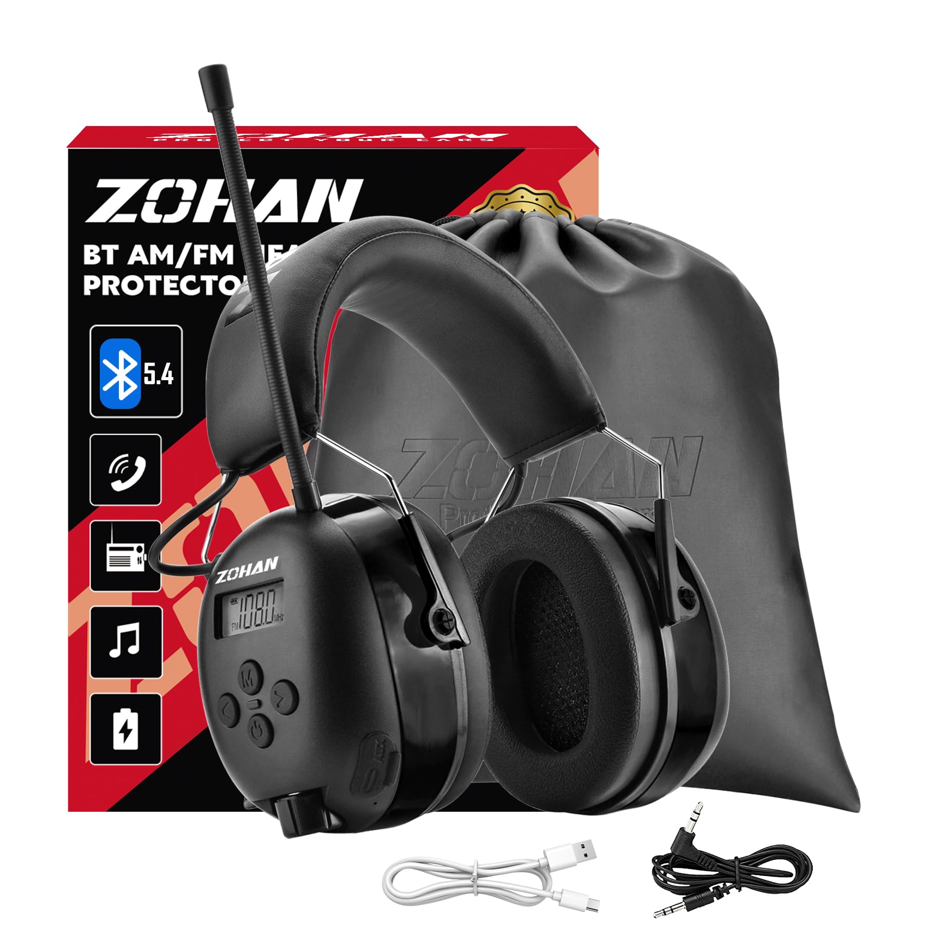 zohan am/fm radio with digital display and noise reduction earmuffs